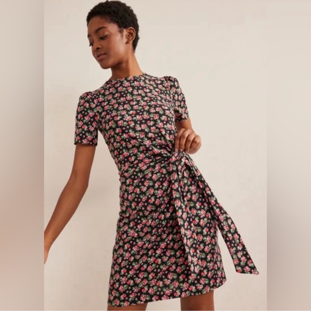 Boden Floral Print Knot Front Jersey Dress Size 12